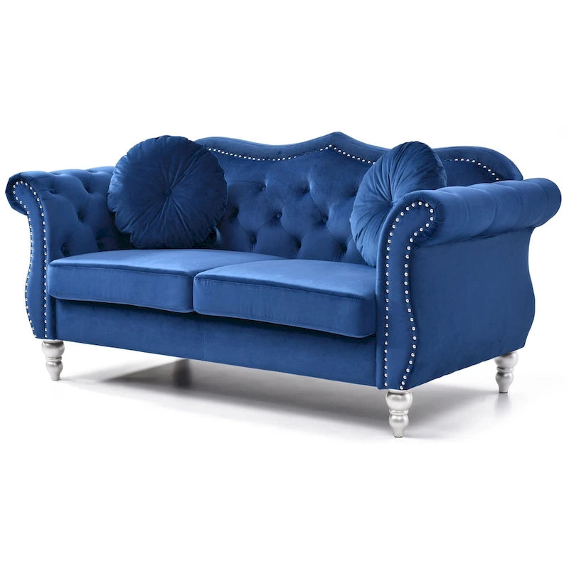 Canapé deux places en velours avec 2 coussins décoratifs - 68 L x 35 l x 34 H