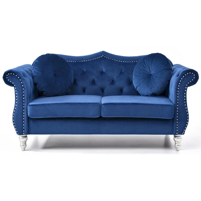 Canapé deux places en velours avec 2 coussins décoratifs - 68 L x 35 l x 34 H