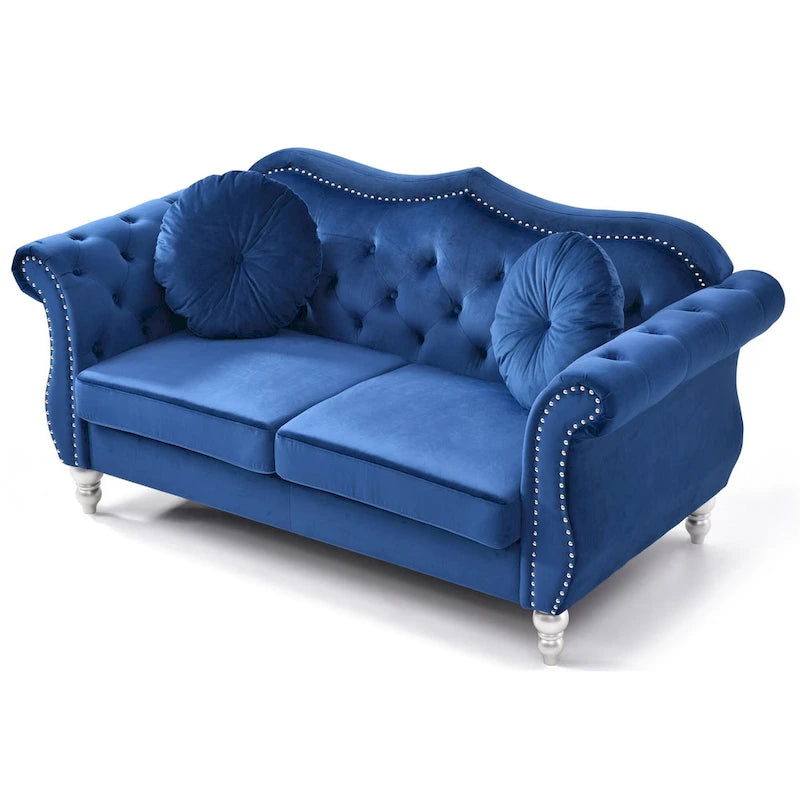 Canapé deux places en velours avec 2 coussins décoratifs - 68 L x 35 l x 34 H