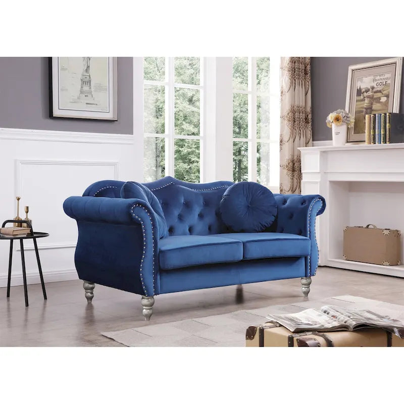 Canapé deux places en velours avec 2 coussins décoratifs - 68 L x 35 l x 34 H