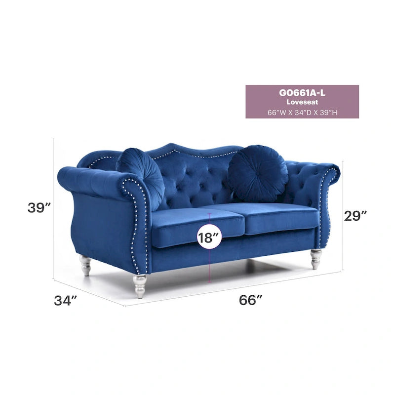 Canapé deux places en velours avec 2 coussins décoratifs - 68 L x 35 l x 34 H