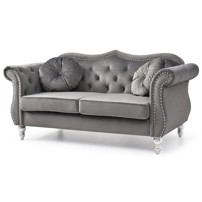 Canapé deux places en velours avec 2 coussins décoratifs - 68 L x 35 l x 34 H