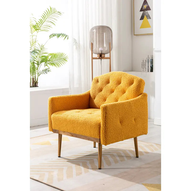 Fauteuil d'appoint capitonné en tissu avec pieds couleur or rose