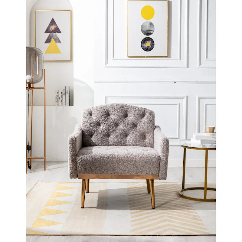Fauteuil d'appoint capitonné en tissu avec pieds couleur or rose