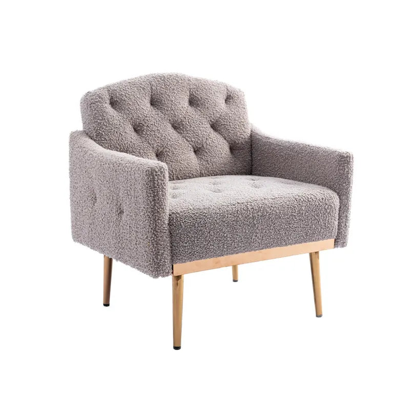 Fauteuil d'appoint capitonné en tissu avec pieds couleur or rose