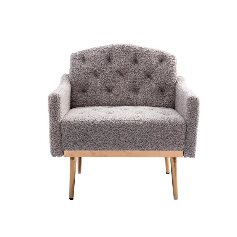 Fauteuil d'appoint capitonné en tissu avec pieds couleur or rose