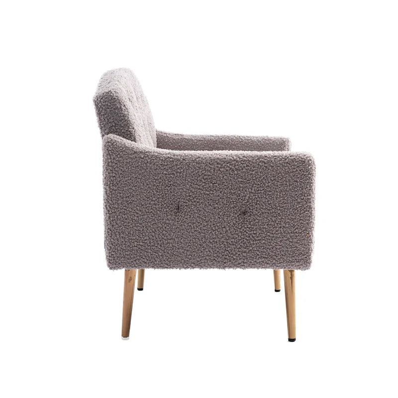 Fauteuil d'appoint capitonné en tissu avec pieds couleur or rose
