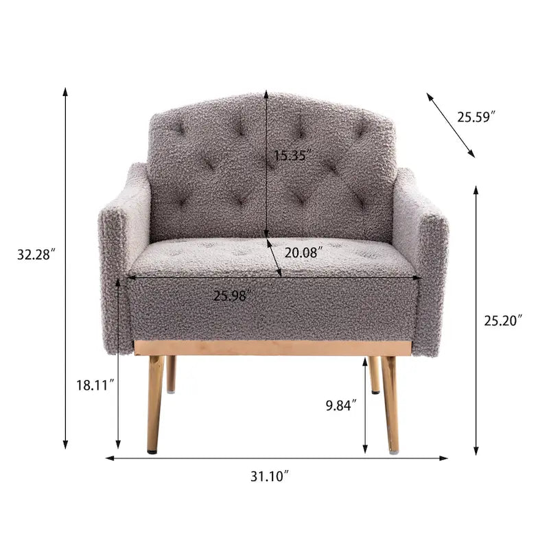 Fauteuil d'appoint capitonné en tissu avec pieds couleur or rose