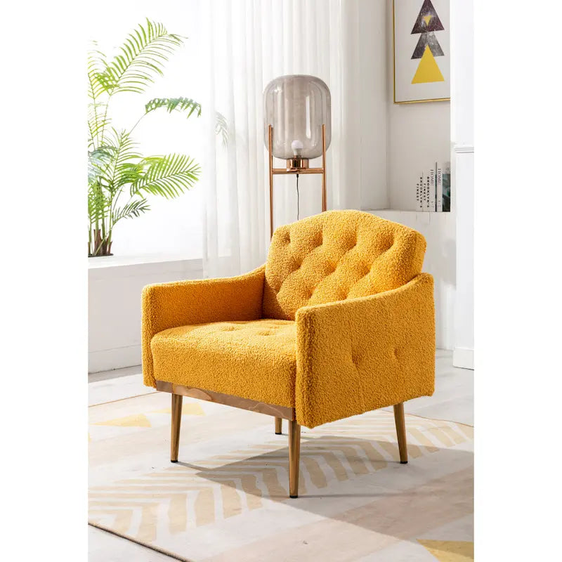 Fauteuil d'appoint capitonné en tissu avec pieds couleur or rose