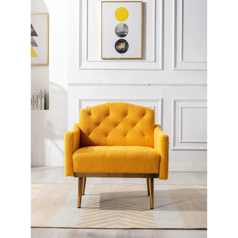 Fauteuil d'appoint capitonné en tissu avec pieds couleur or rose