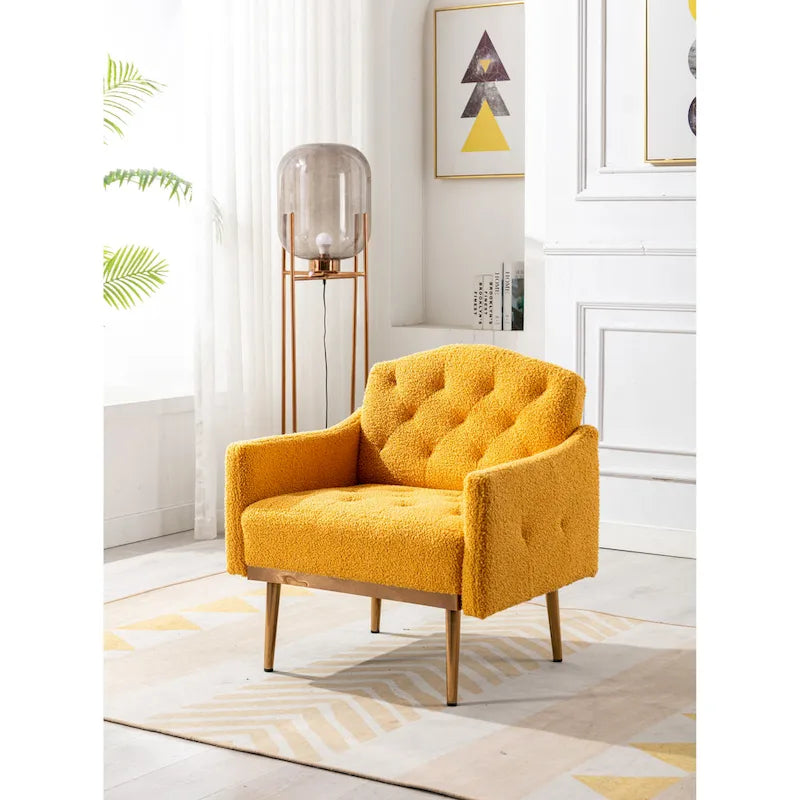 Fauteuil d'appoint capitonné en tissu avec pieds couleur or rose