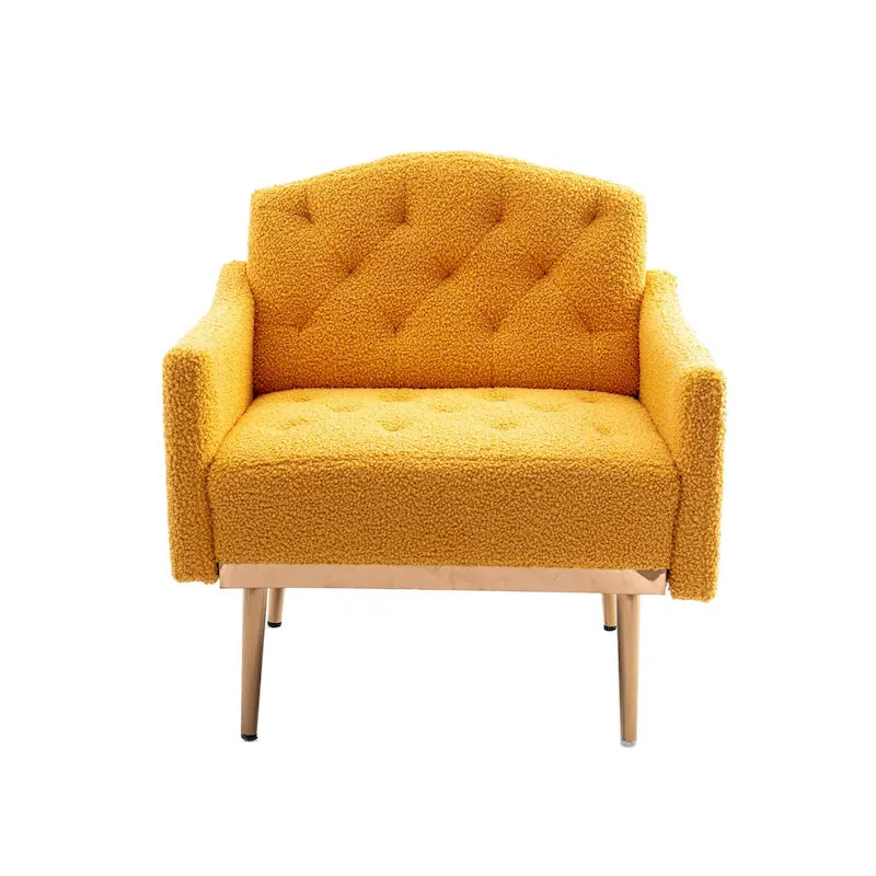 Fauteuil d'appoint capitonné en tissu avec pieds couleur or rose