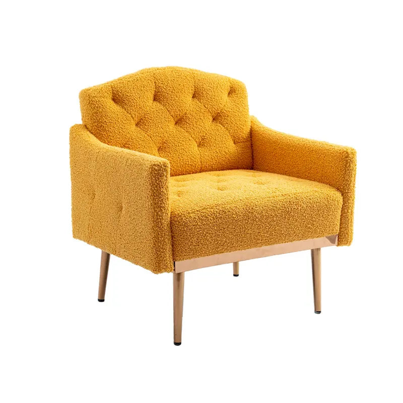 Fauteuil d'appoint capitonné en tissu avec pieds couleur or rose