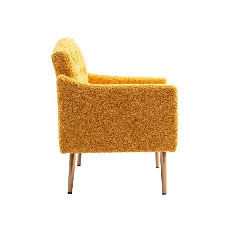 Fauteuil d'appoint capitonné en tissu avec pieds couleur or rose