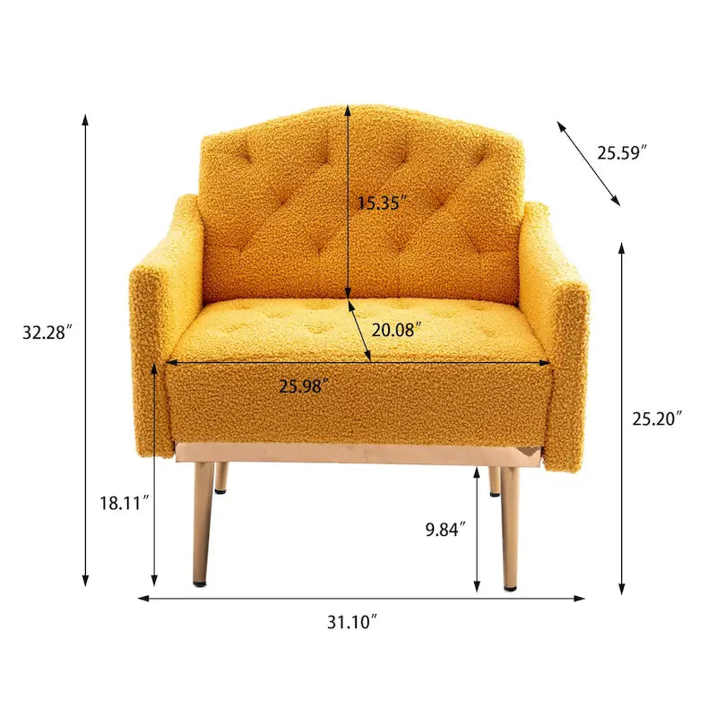 Fauteuil d'appoint capitonné en tissu avec pieds couleur or rose