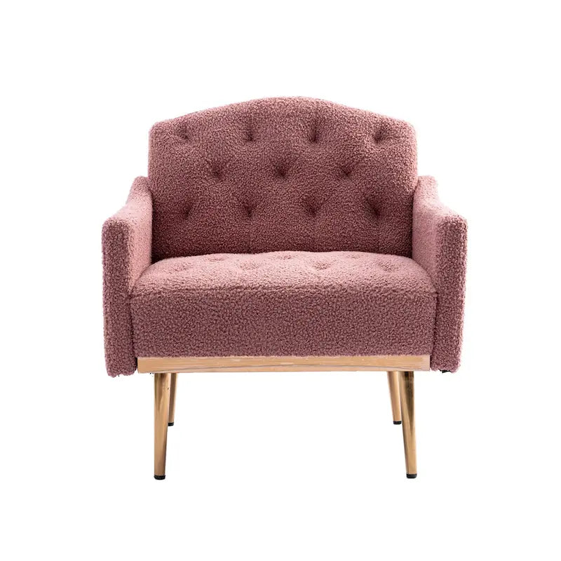 Fauteuil d'appoint capitonné en tissu avec pieds couleur or rose