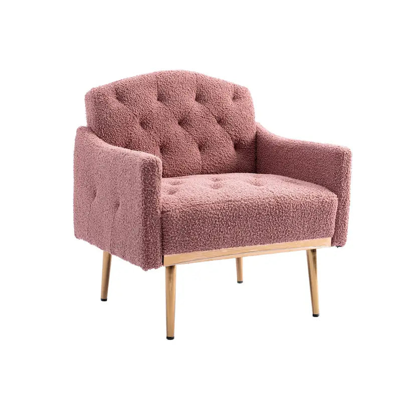 Fauteuil d'appoint capitonné en tissu avec pieds couleur or rose