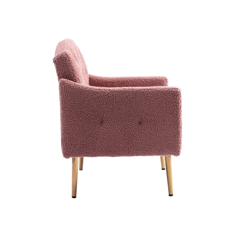 Fauteuil d'appoint capitonné en tissu avec pieds couleur or rose