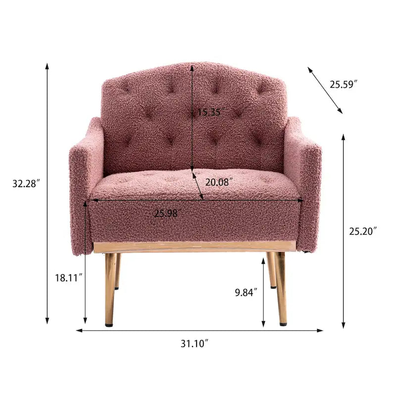 Fauteuil d'appoint capitonné en tissu avec pieds couleur or rose