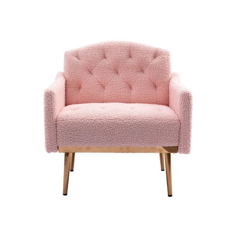 Fauteuil d'appoint capitonné en tissu avec pieds couleur or rose
