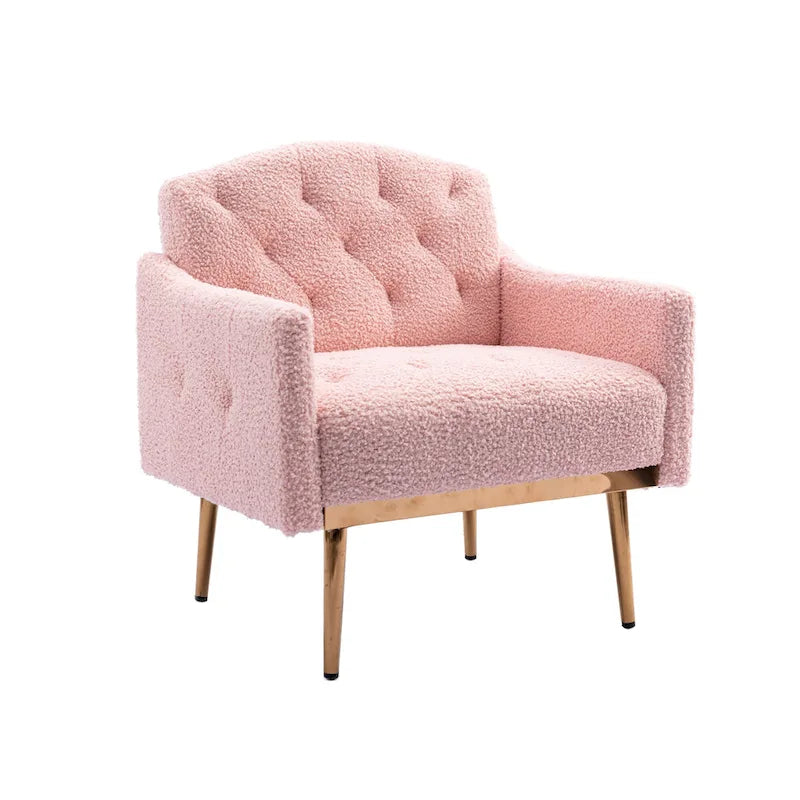 Fauteuil d'appoint capitonné en tissu avec pieds couleur or rose