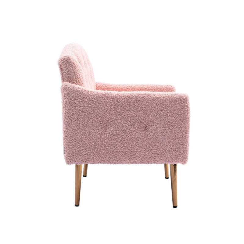 Fauteuil d'appoint capitonné en tissu avec pieds couleur or rose