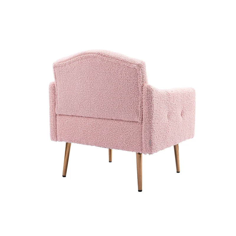 Fauteuil d'appoint capitonné en tissu avec pieds couleur or rose