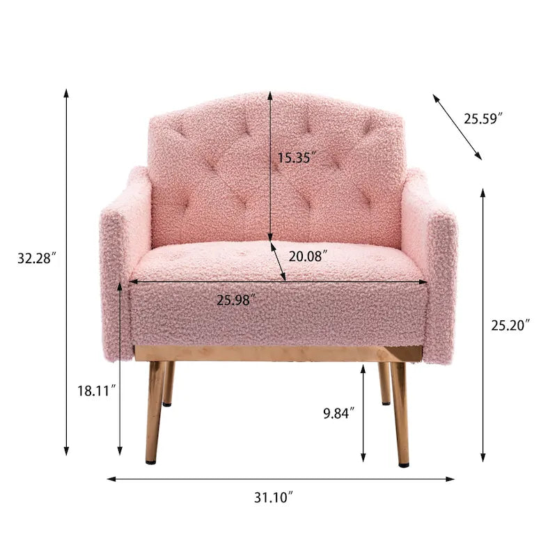 Fauteuil d'appoint capitonné en tissu avec pieds couleur or rose