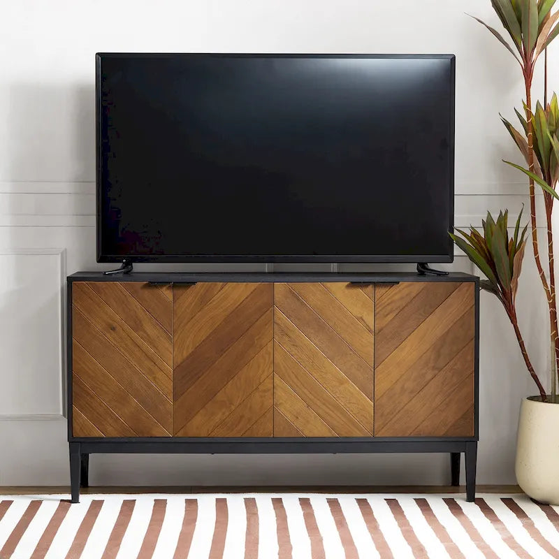 Meuble TV moderne à chevrons avec étagères réglables