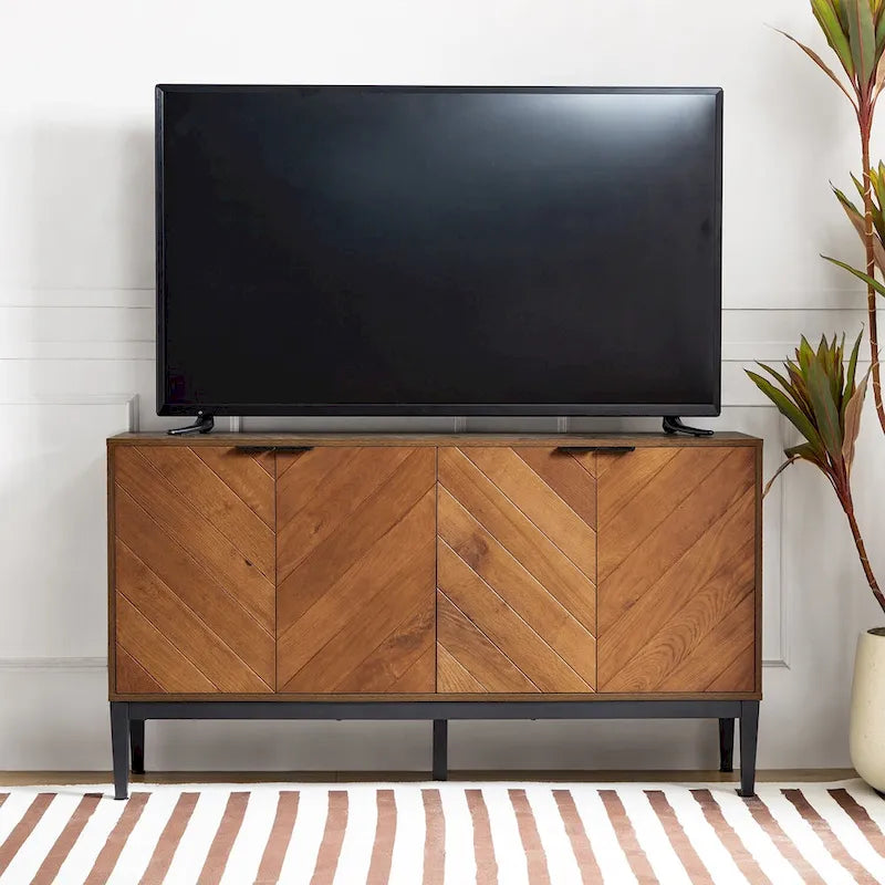 Meuble TV moderne à chevrons avec étagères réglables