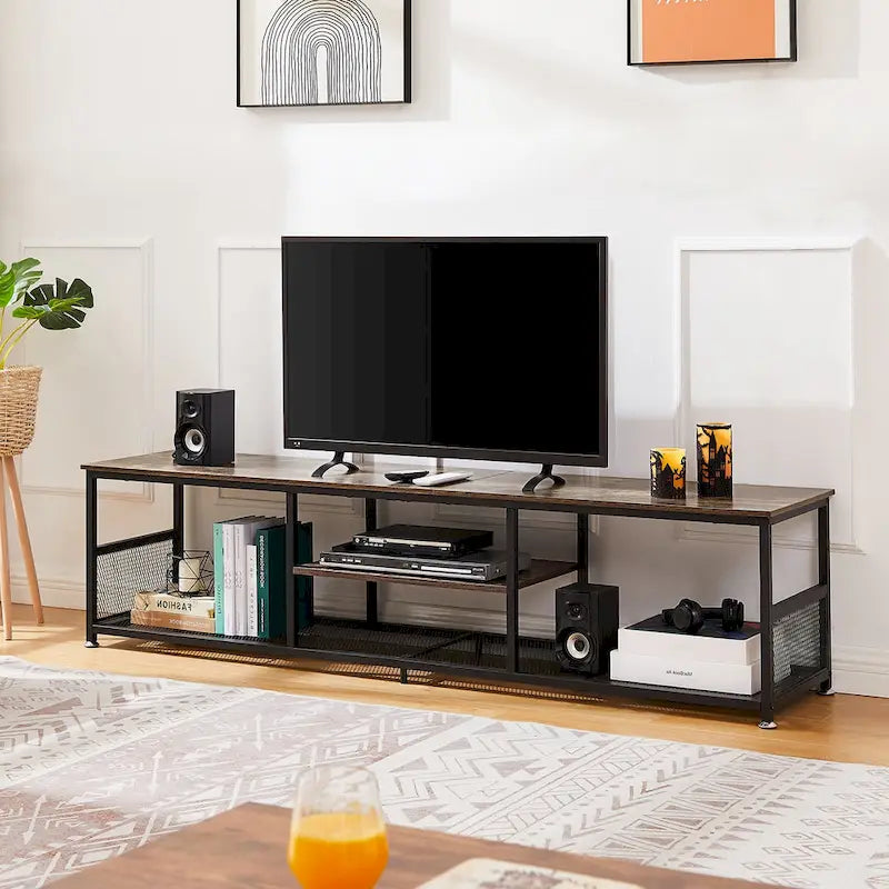Meuble TV style industriel console multimédia table de divertissement