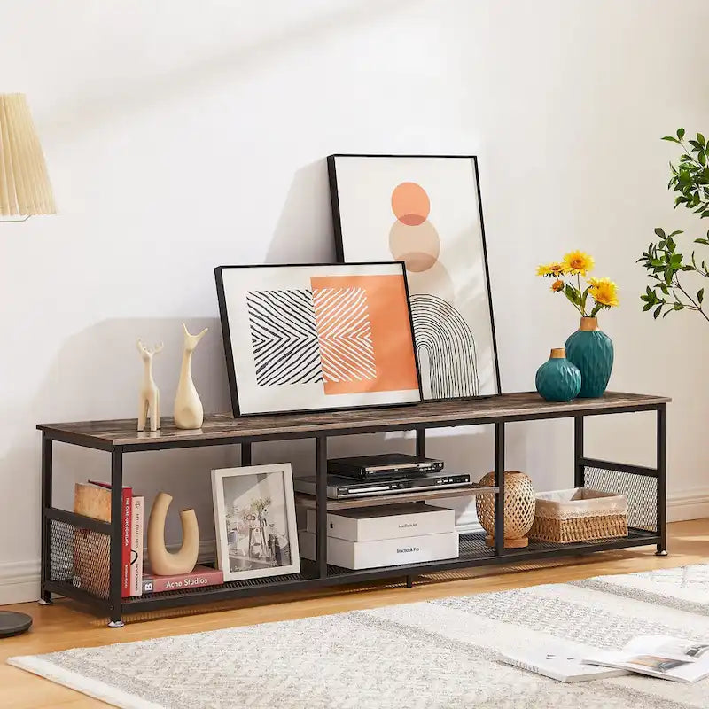 Meuble TV style industriel console multimédia table de divertissement