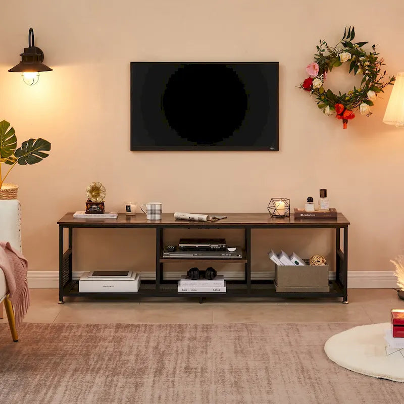 Meuble TV style industriel console multimédia table de divertissement