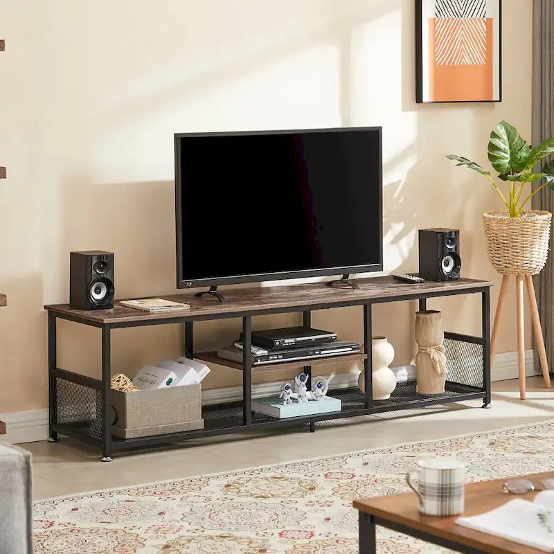 Meuble TV style industriel console multimédia table de divertissement