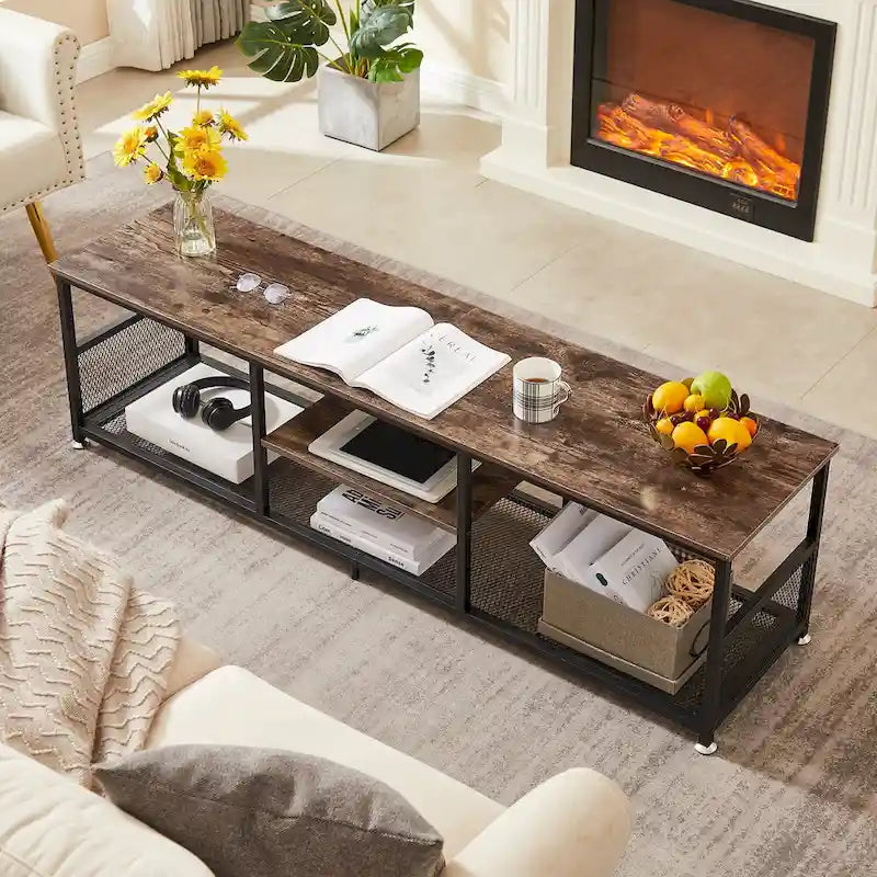 Meuble TV style industriel console multimédia table de divertissement
