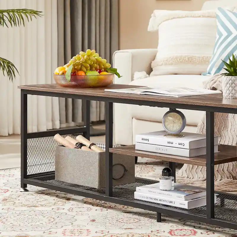 Meuble TV style industriel console multimédia table de divertissement