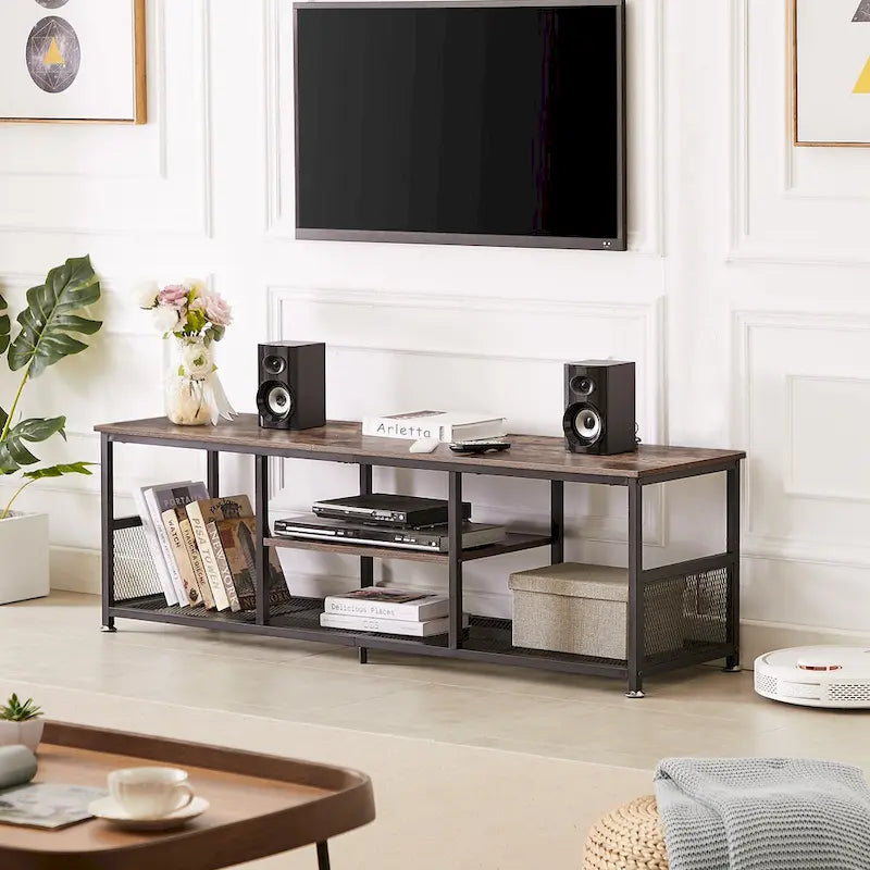 Meuble TV style industriel console multimédia table de divertissement