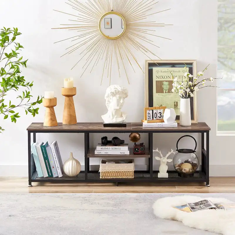Meuble TV style industriel console multimédia table de divertissement