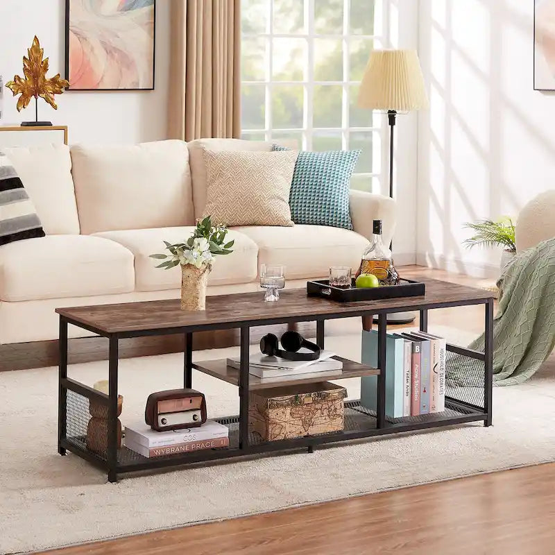 Meuble TV style industriel console multimédia table de divertissement