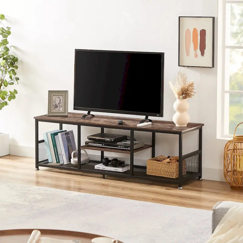 Meuble TV style industriel console multimédia table de divertissement