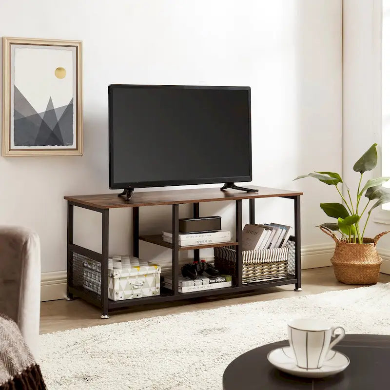 Meuble TV style industriel console multimédia table de divertissement