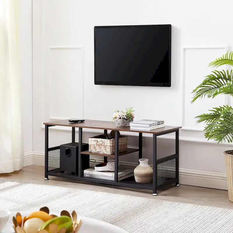 Meuble TV style industriel console multimédia table de divertissement