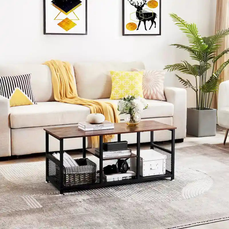 Meuble TV style industriel console multimédia table de divertissement