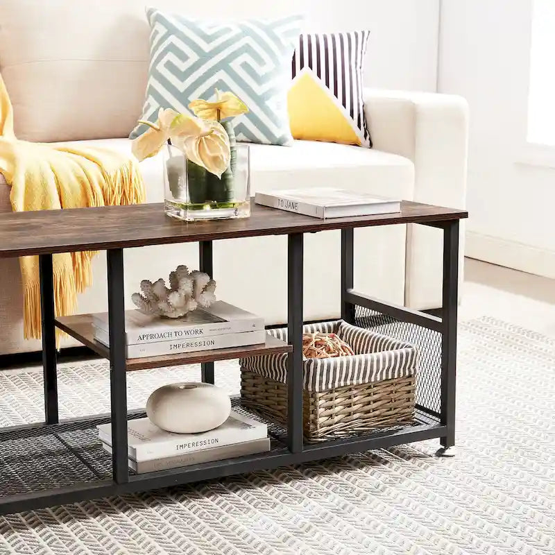 Meuble TV style industriel console multimédia table de divertissement