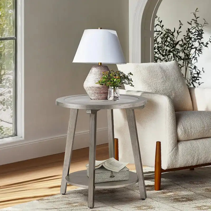 Table basse ronde à deux niveaux en verre et argent pour salon