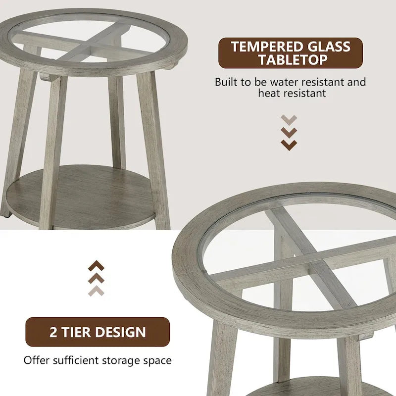 Table basse ronde à deux niveaux en verre et argent pour salon