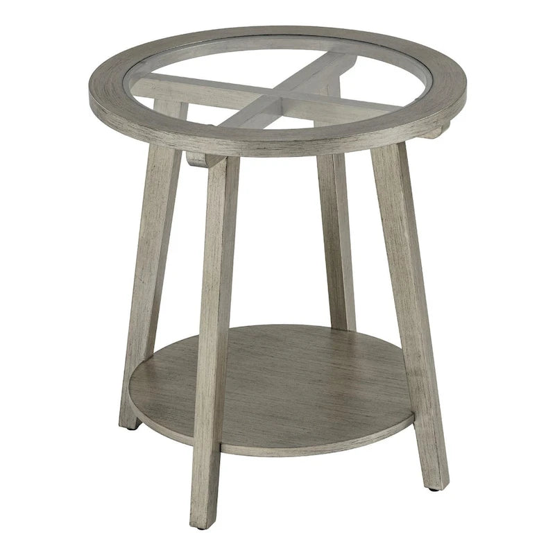 Table basse ronde à deux niveaux en verre et argent pour salon