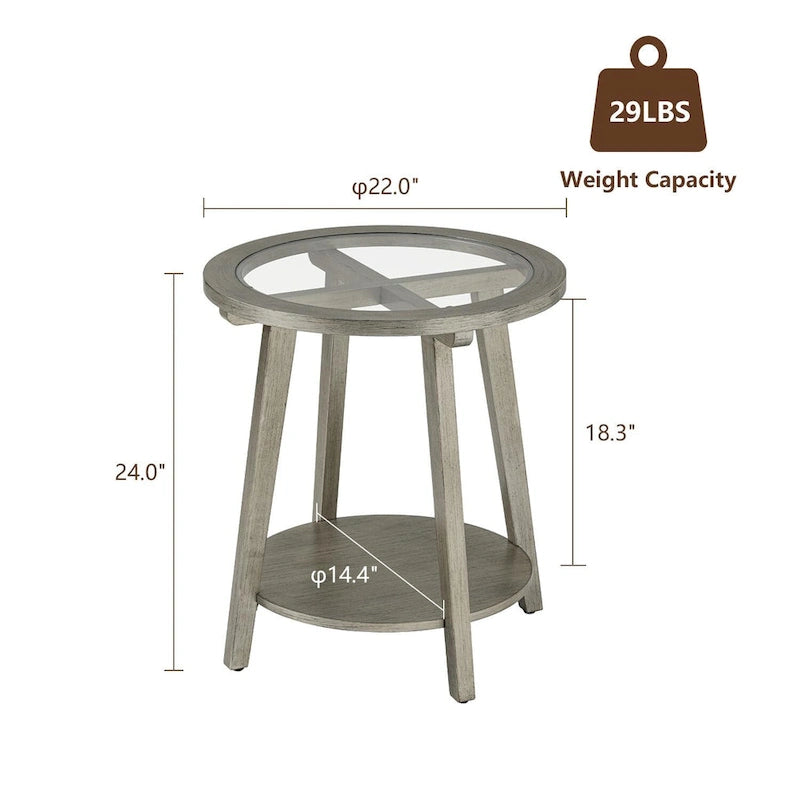 Table basse ronde à deux niveaux en verre et argent pour salon