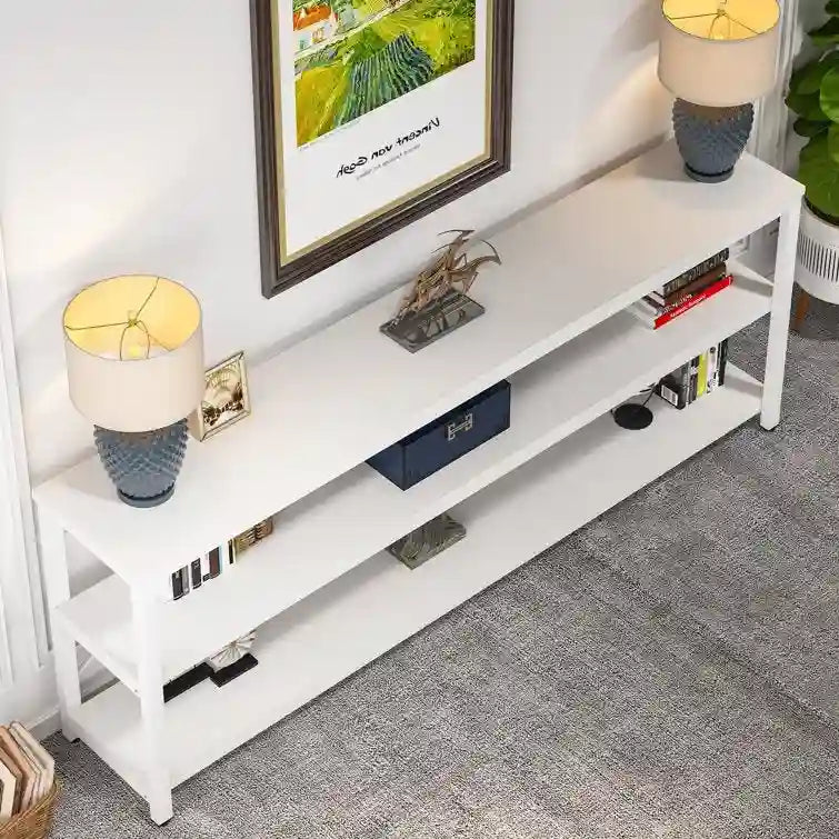 Table console étroite pour canapé avec étagères à 3 niveaux