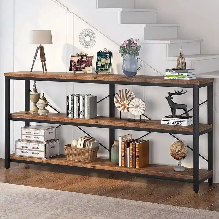Table console étroite pour canapé avec étagères à 3 niveaux
